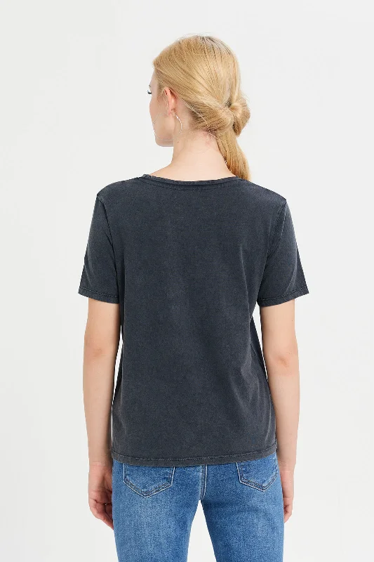 Women Charcoal Embellished T-Shirt