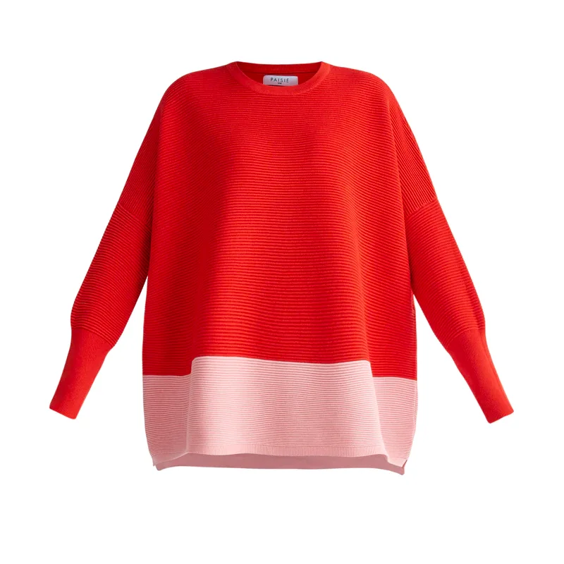 Oversized Ribbed Jumper-Red and Pink