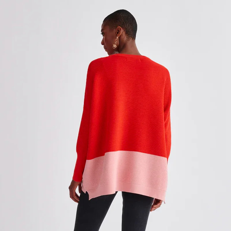 Oversized Ribbed Jumper-Red and Pink