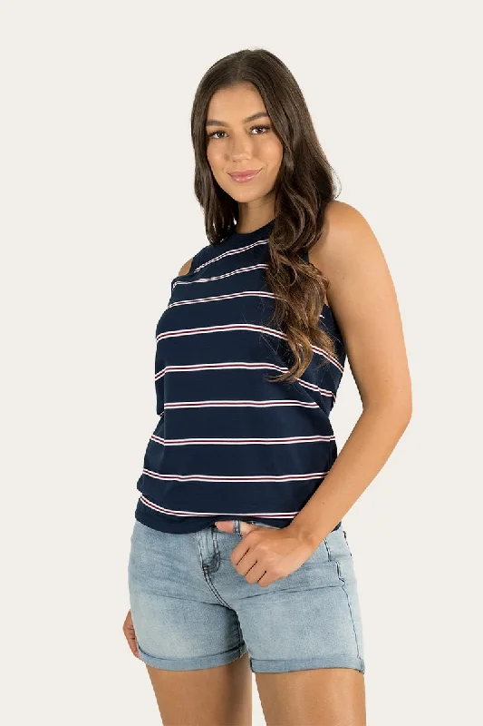 Dale Womens High Neck Tank - Navy / White