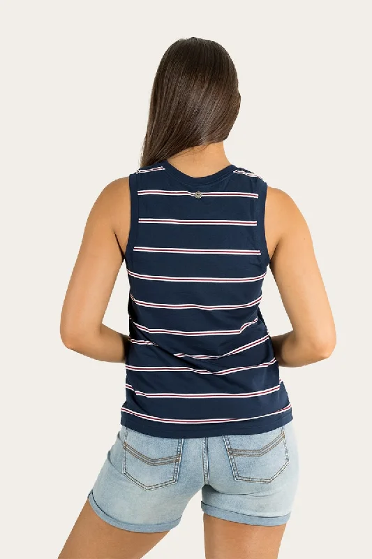 Dale Womens High Neck Tank - Navy / White