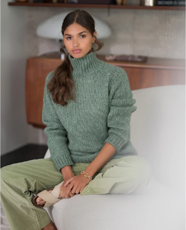 Jeff Teddy Sage Green High Neck Knit