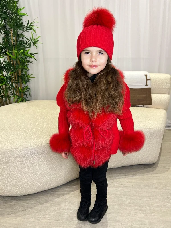 Kids Red Luxury Fur Cardigan