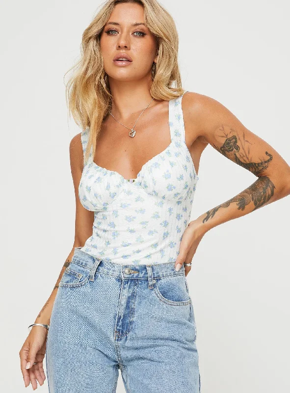 Lupton Bodysuit White / Blue Floral