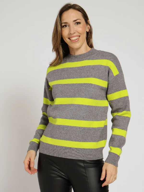 Luxe Academia Stripe Turtle Neck Pullover - Grey