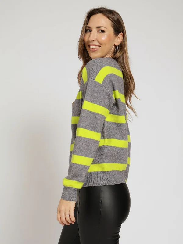 Luxe Academia Stripe Turtle Neck Pullover - Grey