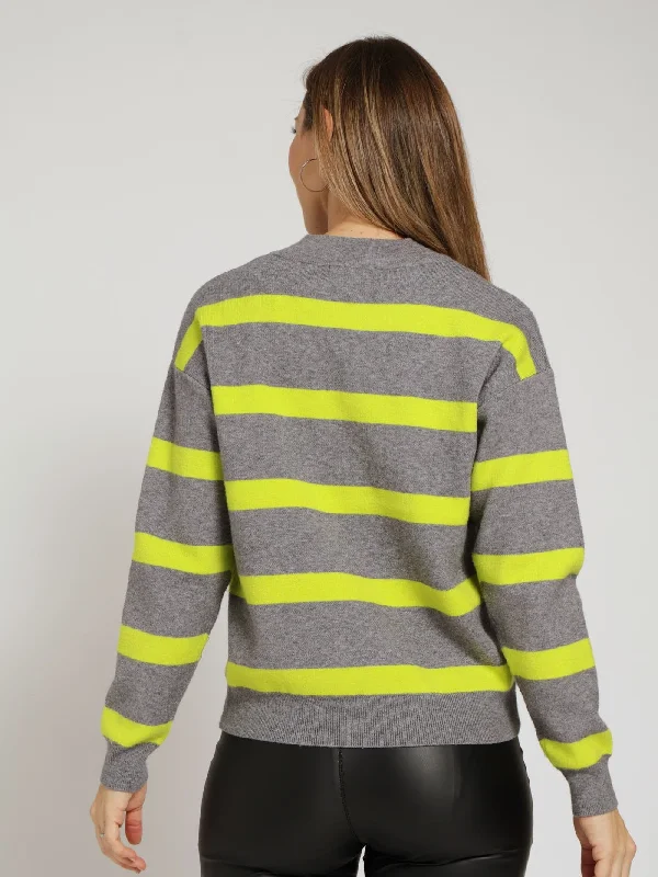 Luxe Academia Stripe Turtle Neck Pullover - Grey