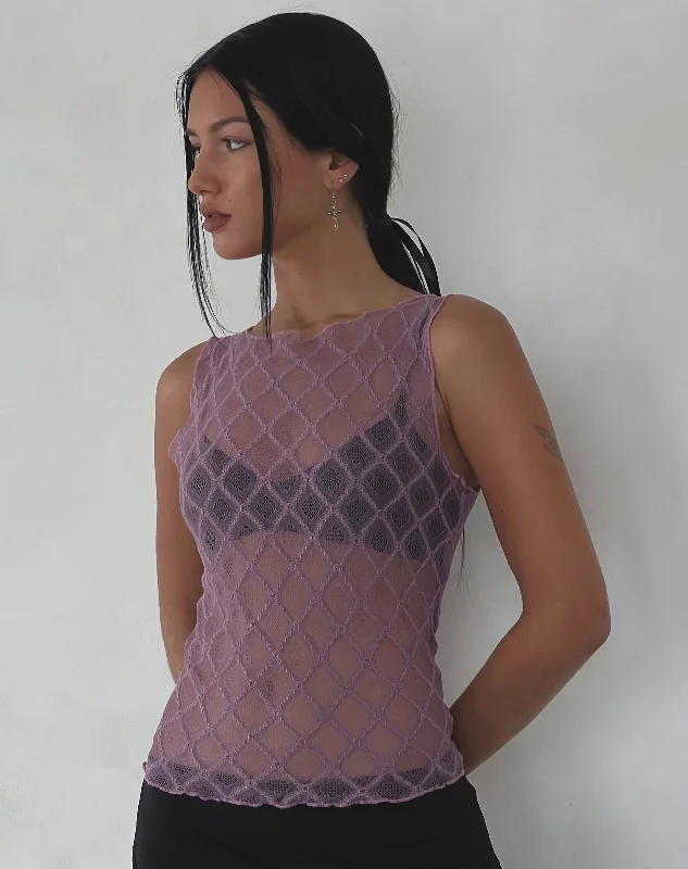 Maloe Lace Patterned Tank Top in Mauve