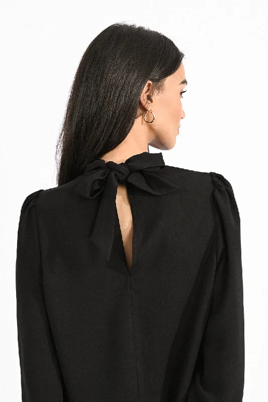 Molly Bracken Front Neck Tie Blouse Black