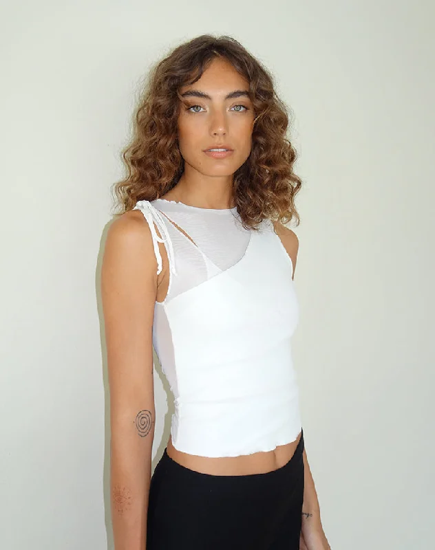 Moni Vest Top in Mesh Ivory