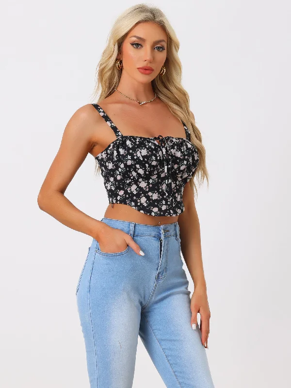 Floral Spaghetti Strap Smocked Back Cropped Cami Top