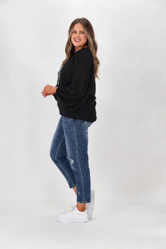 Shine On Label Tahlia Chiffon Sleeve Top Black