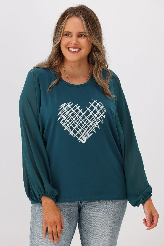 Shine On Label Tahlia Chiffon Sleeve Top Teal