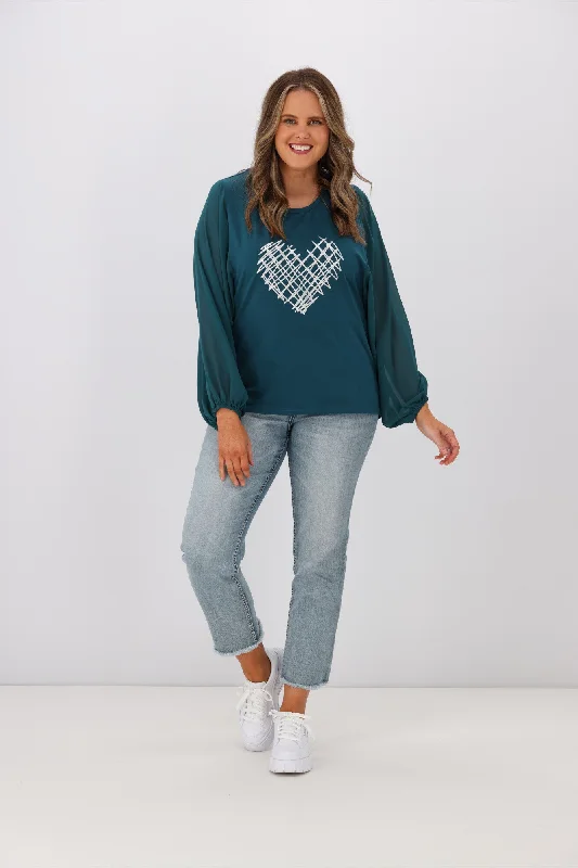 Shine On Label Tahlia Chiffon Sleeve Top Teal