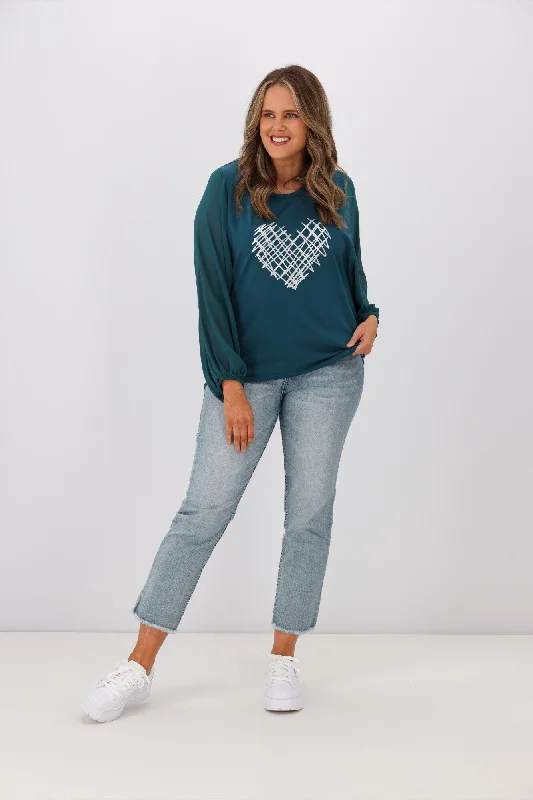 Shine On Label Tahlia Chiffon Sleeve Top Teal