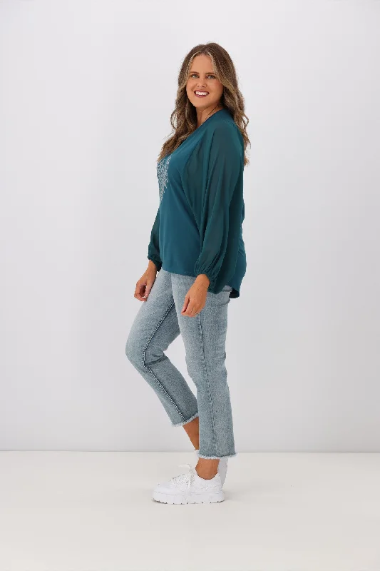 Shine On Label Tahlia Chiffon Sleeve Top Teal