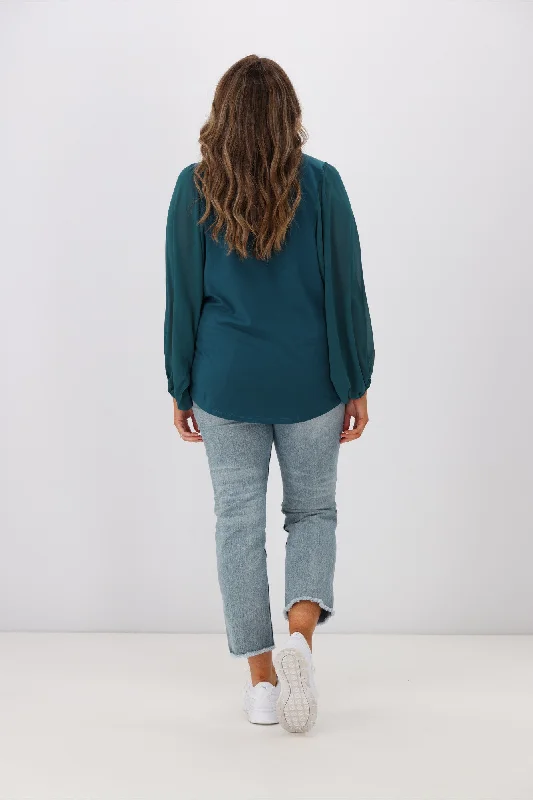 Shine On Label Tahlia Chiffon Sleeve Top Teal