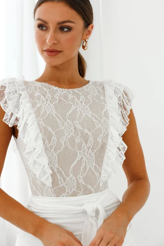 Spring Fling Frill Trim Lace Bodysuit White