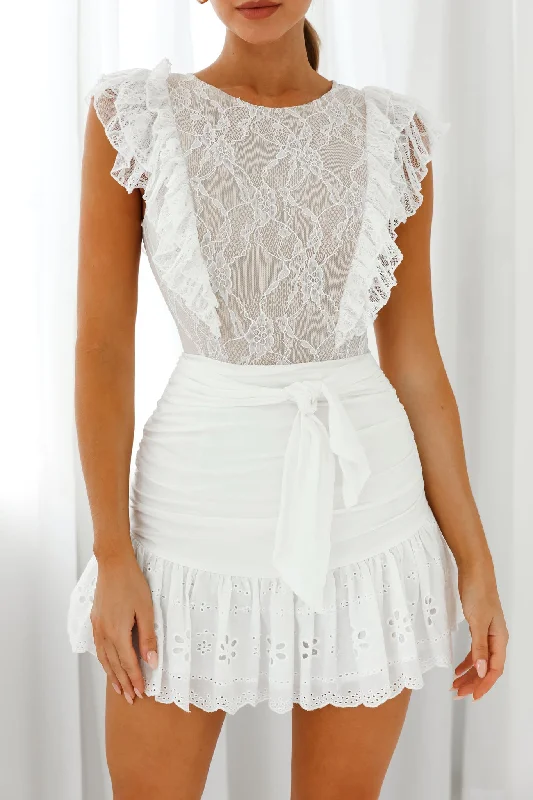 Spring Fling Frill Trim Lace Bodysuit White