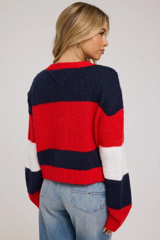 Tommy Jeans Colorblock Cardigan Dark Night Navy Stripe