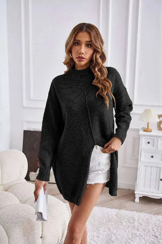 Women's Fashion Casual Pure Color Half Collar Pullover Knitwear Dress