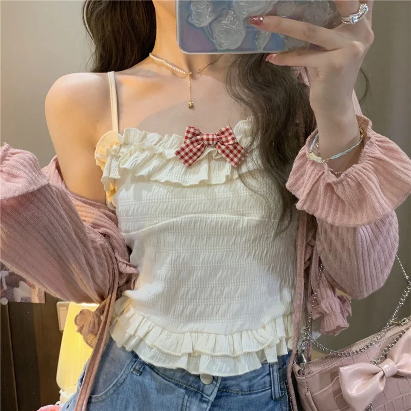 Women's Kawaii Bowknot Ruffled Tank Top