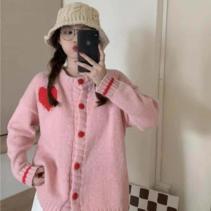 Women's Kawaii Heart Knitted Loose Cardigan