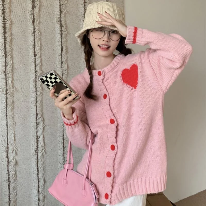 Women's Kawaii Heart Knitted Loose Cardigan