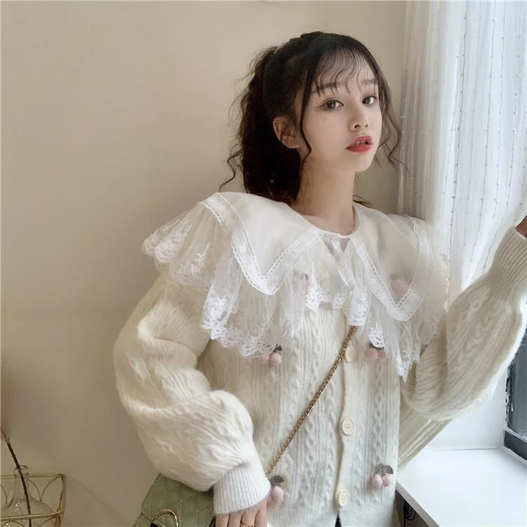 Women's Kawaii Puff Sleeved Cherry Cardigan