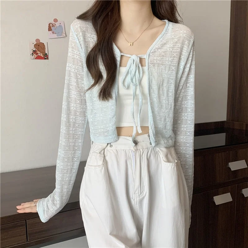 Women's Kawaii Strappy Sheer Knitted Cardigan