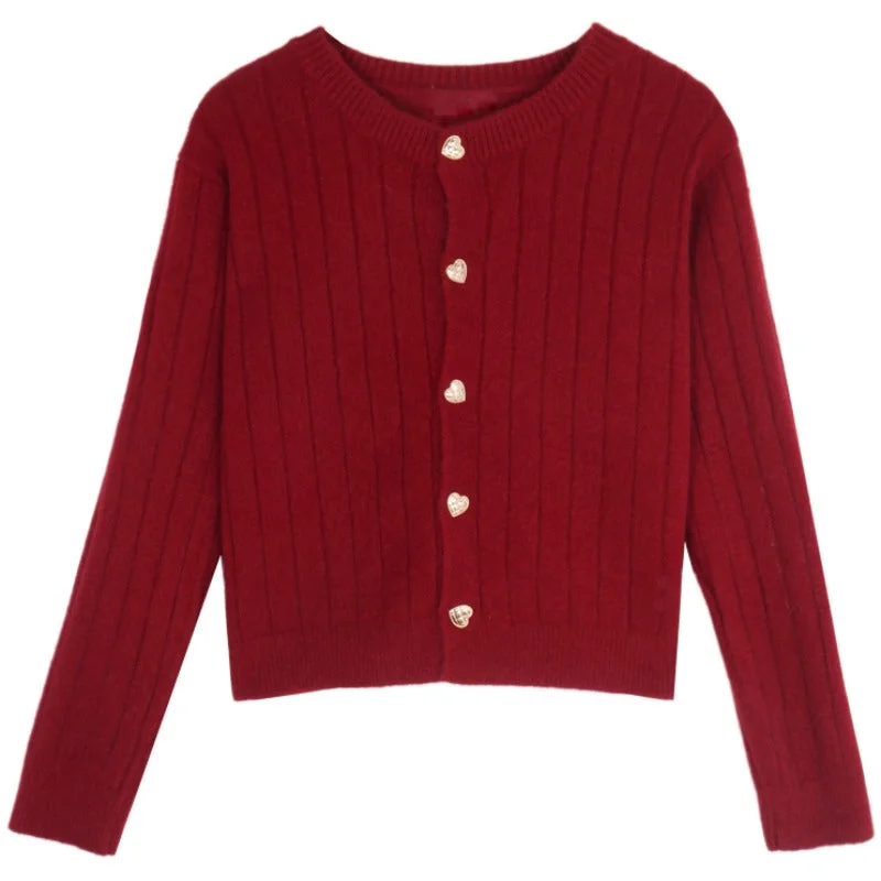 Women's Korean Style Round Collar Knitted Cardigan