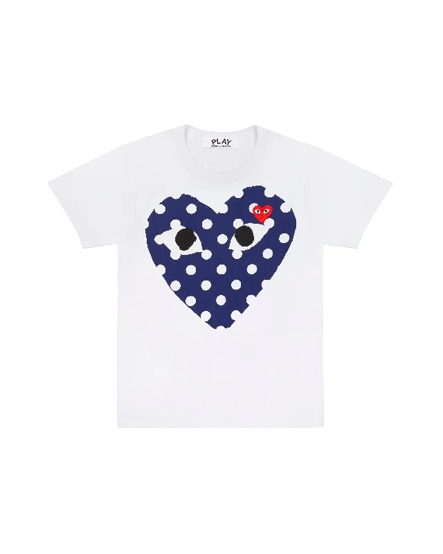 Women's Polka Dot Big Heart T-Shirt - White / Navy