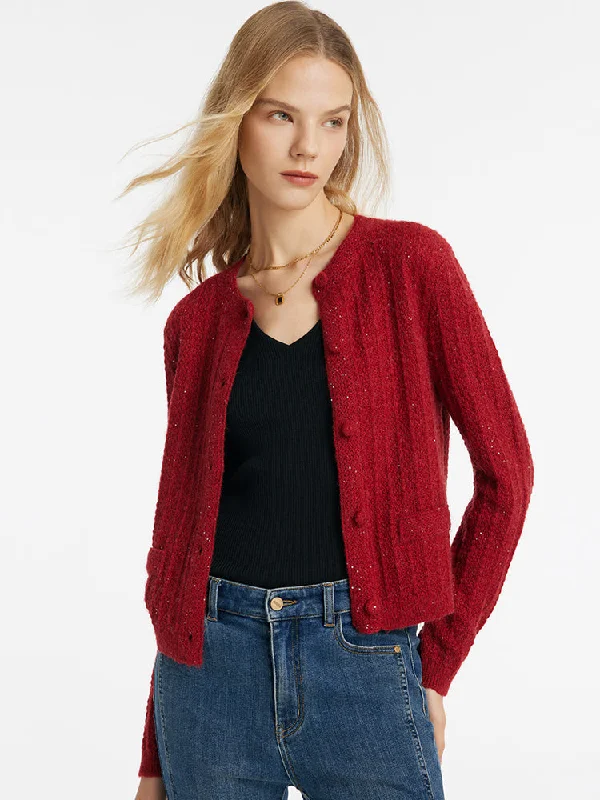 Wool Blend Single-Breasted Sequins Women Cardigan