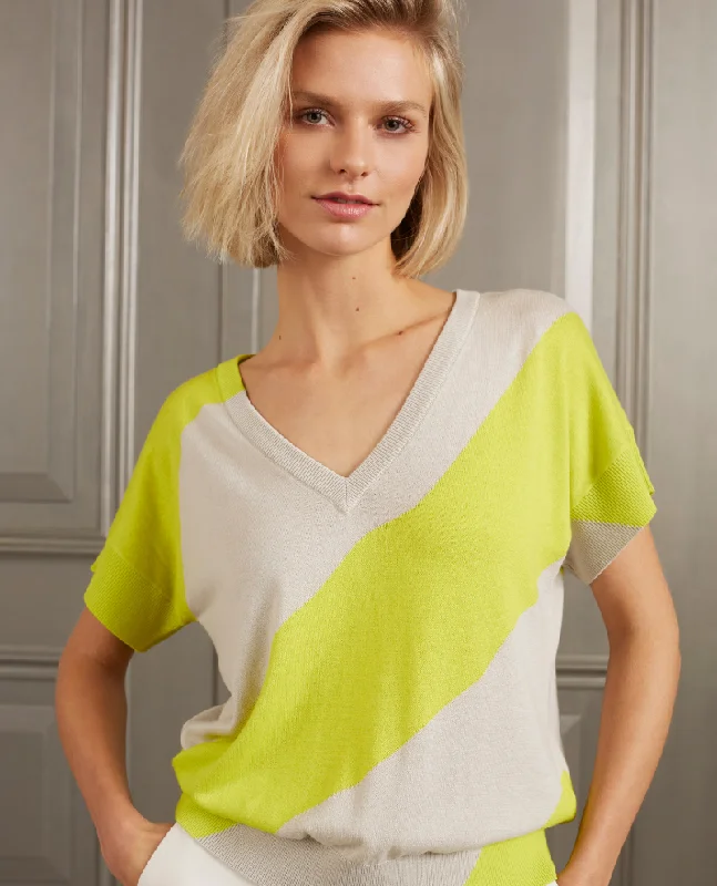 Yaya Neon Yellow Diagonal Stripe Knit