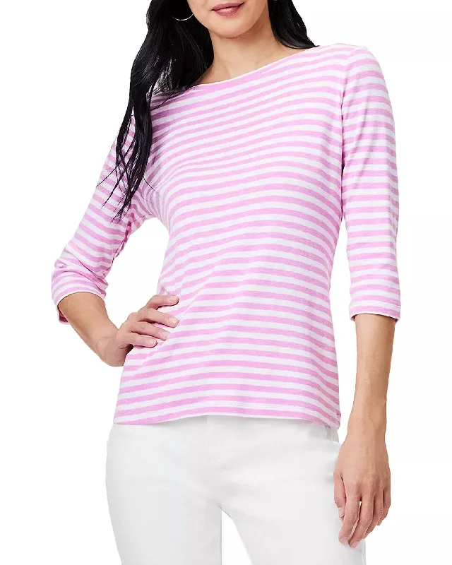 3/4 Boat Sleeve Tee In Pink And White