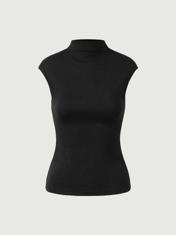 Cashsoft Mockneck Cap Sleeve Tank