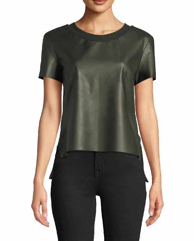 Leather T-Shirt In Army Green