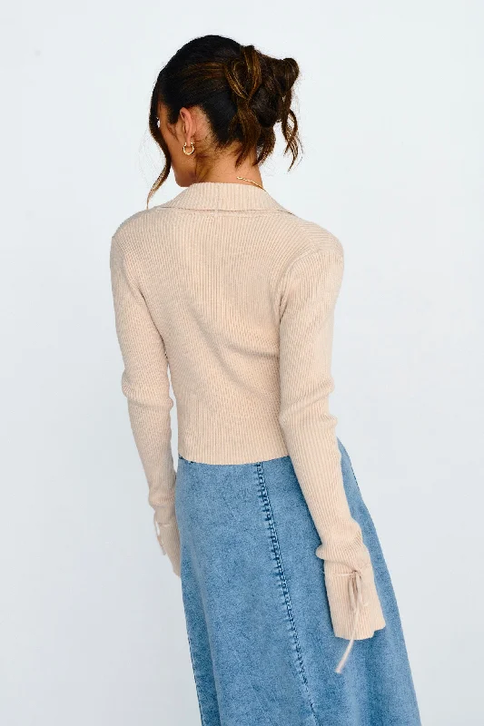 Pippi Flared Cuff Knit Crop Top Taupe