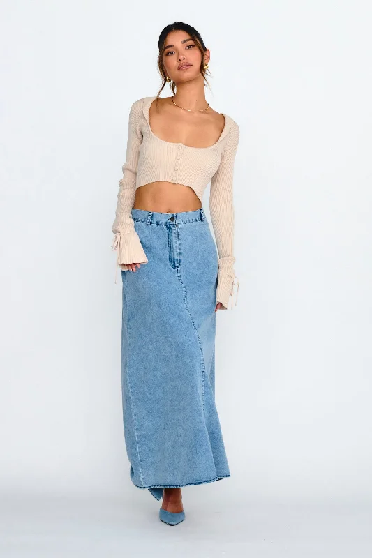 Pippi Flared Cuff Knit Crop Top Taupe