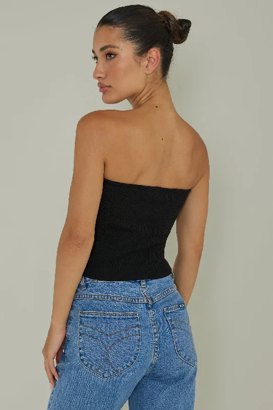 Real Talk Sweetheart Neckline Top Black