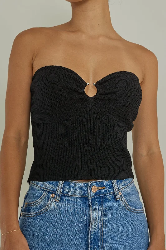 Real Talk Sweetheart Neckline Top Black