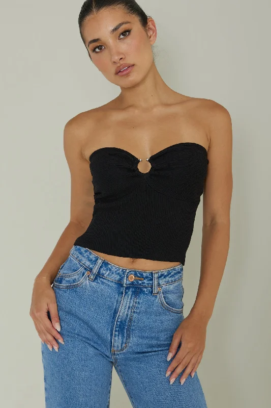 Real Talk Sweetheart Neckline Top Black