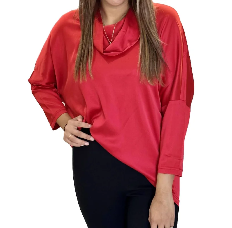 Satin Cowled Top In Red