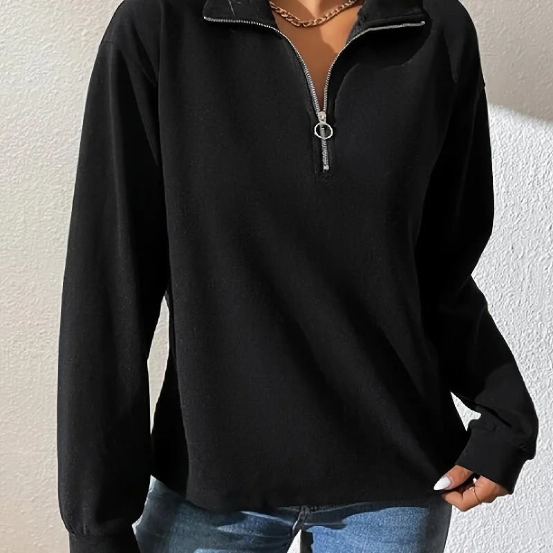 Sixsr Quarter Zip Lapel Pullover Sweatshirt, Casual Long Sleeve Sweatshirt For Fall & Winter, Women's Clothing