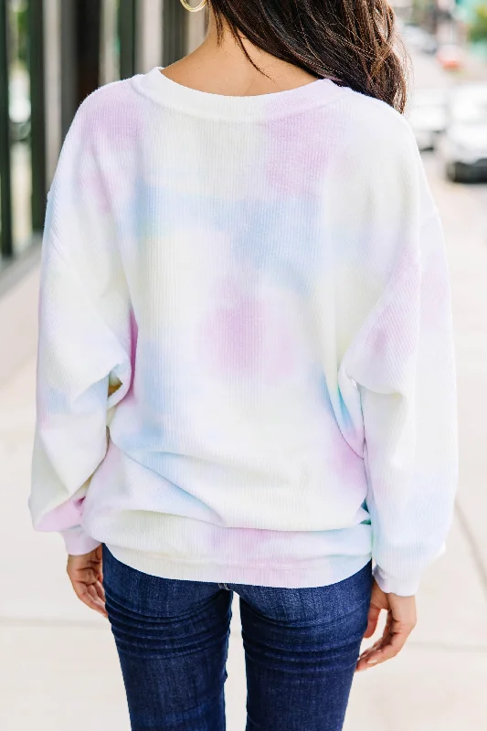 Teacher Pink Tie Dye Corded Embroidered Sweatshirt