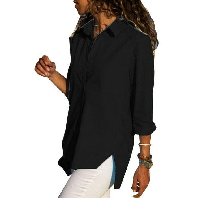 Women's Office Lady Chiffon Irregular Shirt Top Black White Red Long Sleeve Female Blouse